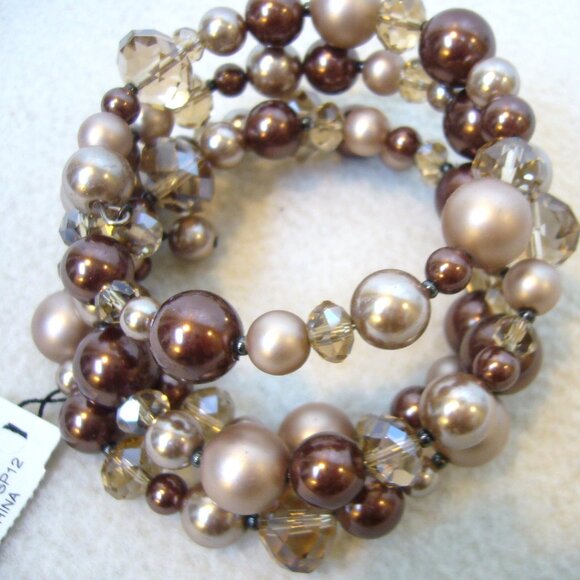 White House Black Market Beaded Gemstone Wrap Bracelet Gold / Bronze - Picture 2 of 4